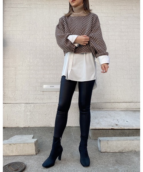 LiSeek（リシーク）の「【LiSeeK】ヘリンボーン柄ニット TOP（ニット/セーター・レディース・ブラック/ベージュ/ブラウン・FREE）」の11枚目の写真