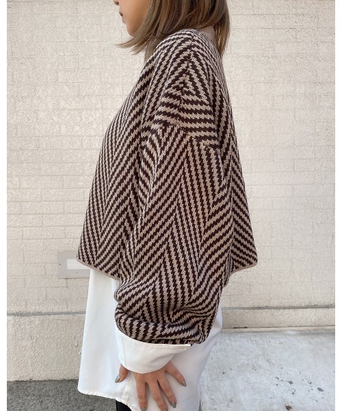 LiSeek（リシーク）の「【LiSeeK】ヘリンボーン柄ニット TOP（ニット/セーター・レディース・ブラック/ベージュ/ブラウン・FREE）」の10枚目の写真