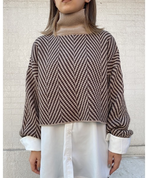 LiSeek（リシーク）の「【LiSeeK】ヘリンボーン柄ニット TOP（ニット/セーター・レディース・ブラック/ベージュ/ブラウン・FREE）」の20枚目の写真