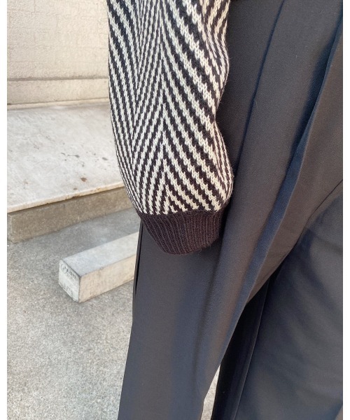 LiSeek（リシーク）の「【LiSeeK】ヘリンボーン柄ニット TOP（ニット/セーター・レディース・ブラック/ベージュ/ブラウン・FREE）」の4枚目の写真