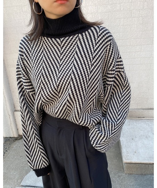 LiSeek（リシーク）の「【LiSeeK】ヘリンボーン柄ニット TOP（ニット/セーター・レディース・ブラック/ベージュ/ブラウン・FREE）」の21枚目の写真