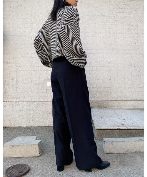 LiSeek（リシーク）の「【LiSeeK】ヘリンボーン柄ニット TOP（ニット/セーター・レディース・ブラック/ベージュ/ブラウン・FREE）」の5枚目の写真