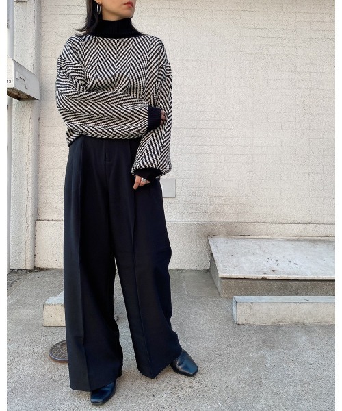 LiSeek（リシーク）の「【LiSeeK】ヘリンボーン柄ニット TOP（ニット/セーター・レディース・ブラック/ベージュ/ブラウン・FREE）」の14枚目の写真