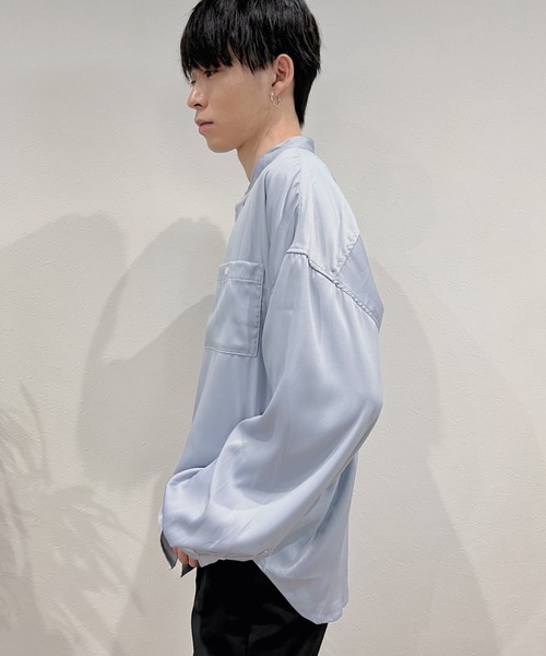 Niell（ニール）の「バンドカラーオーバーサイズシャツ〇（シャツ/ブラウス・メンズ・ホワイト/ブラック/サックスブルー・S/M/L）」の18枚目の写真