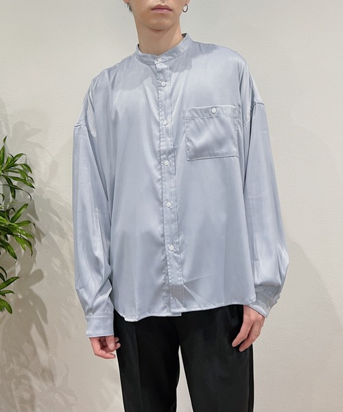 Niell（ニール）の「バンドカラーオーバーサイズシャツ〇（シャツ/ブラウス・メンズ・ホワイト/ブラック/サックスブルー・S/M/L）」の15枚目の写真