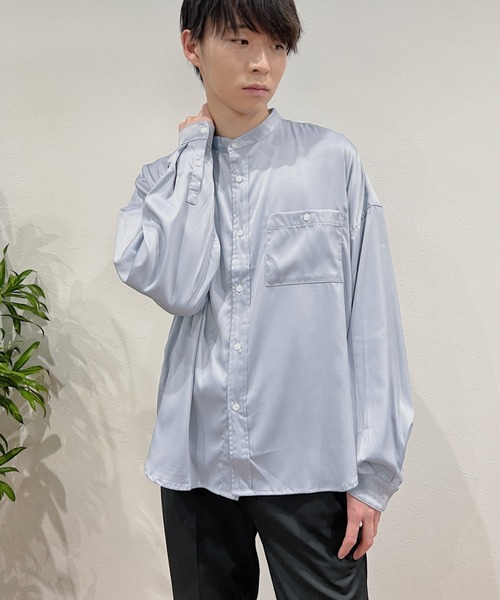 Niell（ニール）の「バンドカラーオーバーサイズシャツ〇（シャツ/ブラウス・メンズ・ホワイト/ブラック/サックスブルー・S/M/L）」の16枚目の写真