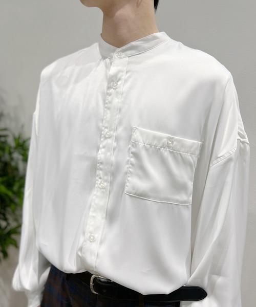 Niell（ニール）の「バンドカラーオーバーサイズシャツ〇（シャツ/ブラウス・メンズ・ホワイト/ブラック/サックスブルー・S/M/L）」の4枚目の写真