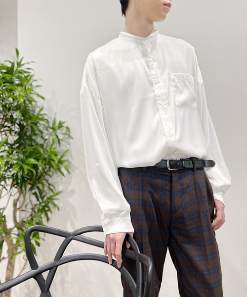 Niell（ニール）の「バンドカラーオーバーサイズシャツ〇（シャツ/ブラウス・メンズ・ホワイト/ブラック/サックスブルー・S/M/L）」の6枚目の写真