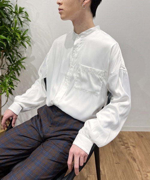 Niell（ニール）の「バンドカラーオーバーサイズシャツ〇（シャツ/ブラウス・メンズ・ホワイト/ブラック/サックスブルー・S/M/L）」の8枚目の写真
