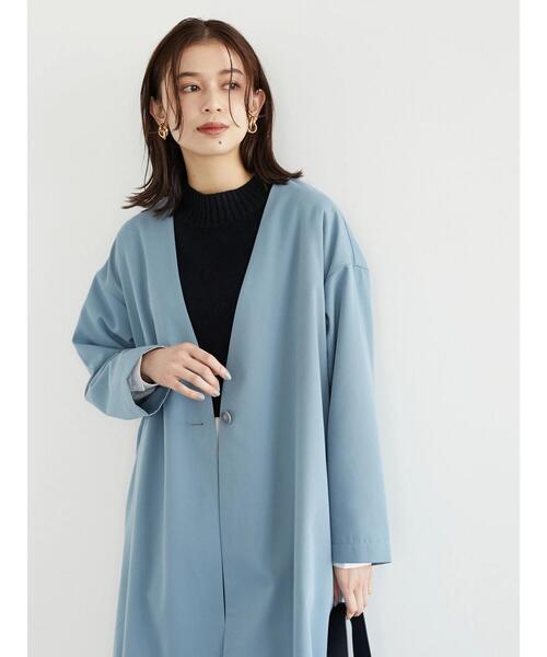 Green Parks(グリーンパークス)の「【花粉防止】着流しすっきりコート*(ノーカラーコート・レディース・ネイビー/サックスブルー/その他8・FREE)」の12枚目の写真