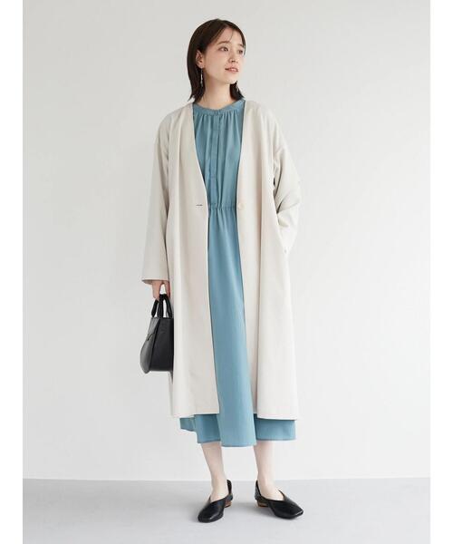 Green Parks(グリーンパークス)の「【花粉防止】着流しすっきりコート*(ノーカラーコート・レディース・ネイビー/サックスブルー/その他8・FREE)」の6枚目の写真