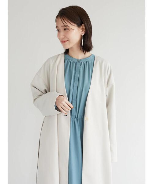 Green Parks(グリーンパークス)の「【花粉防止】着流しすっきりコート*(ノーカラーコート・レディース・ネイビー/サックスブルー/その他8・FREE)」の8枚目の写真