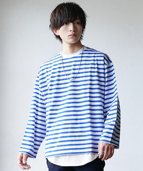 MinoriTY(マイノリティ)の「【MinoriTY】ヘビーウエイトビッグスリーブボーダーロンT メンズ 秋服 夏服 オーバーサイズ(Tシャツ/カットソー・メンズ・ベージュ/ネイビー/ロイヤルブルー・M/L)」の3枚目の写真