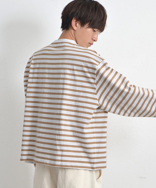 MinoriTY(マイノリティ)の「【MinoriTY】ヘビーウエイトビッグスリーブボーダーロンT メンズ 秋服 夏服 オーバーサイズ(Tシャツ/カットソー・メンズ・ベージュ/ネイビー/ロイヤルブルー・M/L)」の14枚目の写真