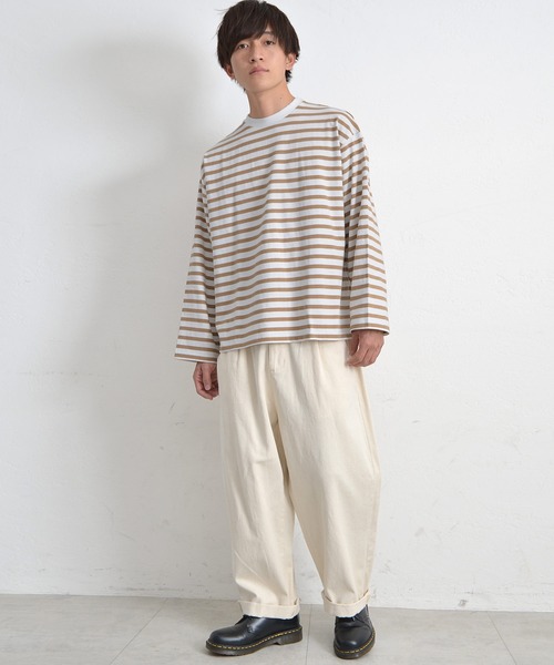 MinoriTY(マイノリティ)の「【MinoriTY】ヘビーウエイトビッグスリーブボーダーロンT メンズ 秋服 夏服 オーバーサイズ(Tシャツ/カットソー・メンズ・ベージュ/ネイビー/ロイヤルブルー・M/L)」の12枚目の写真