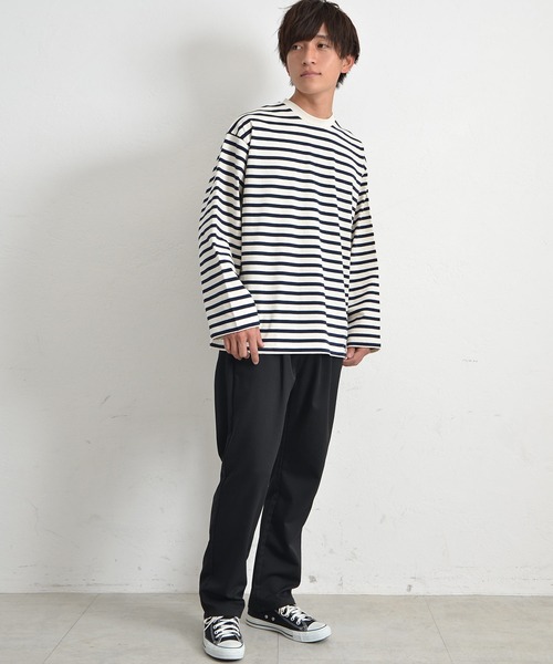 MinoriTY(マイノリティ)の「【MinoriTY】ヘビーウエイトビッグスリーブボーダーロンT メンズ 秋服 夏服 オーバーサイズ(Tシャツ/カットソー・メンズ・ベージュ/ネイビー/ロイヤルブルー・M/L)」の5枚目の写真