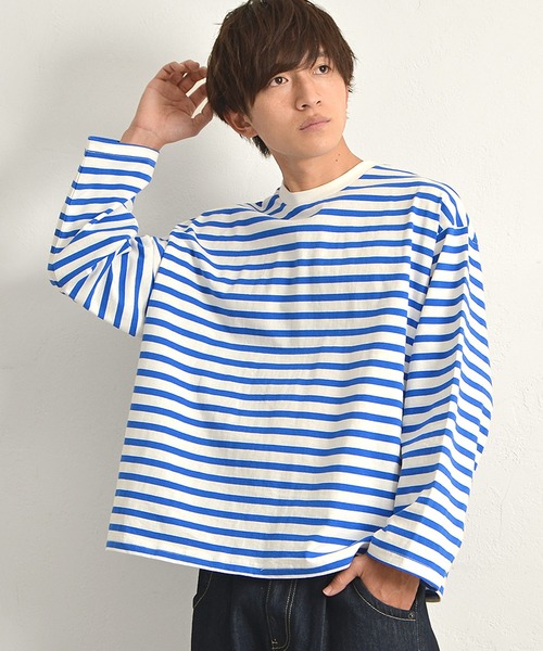 MinoriTY(マイノリティ)の「【MinoriTY】ヘビーウエイトビッグスリーブボーダーロンT メンズ 秋服 夏服 オーバーサイズ(Tシャツ/カットソー・メンズ・ベージュ/ネイビー/ロイヤルブルー・M/L)」の9枚目の写真