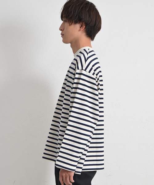 MinoriTY(マイノリティ)の「【MinoriTY】ヘビーウエイトビッグスリーブボーダーロンT メンズ 秋服 夏服 オーバーサイズ(Tシャツ/カットソー・メンズ・ベージュ/ネイビー/ロイヤルブルー・M/L)」の4枚目の写真