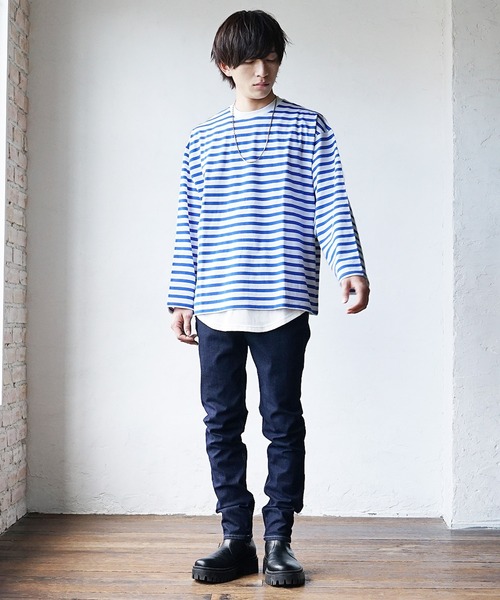 MinoriTY(マイノリティ)の「【MinoriTY】ヘビーウエイトビッグスリーブボーダーロンT メンズ 秋服 夏服 オーバーサイズ(Tシャツ/カットソー・メンズ・ベージュ/ネイビー/ロイヤルブルー・M/L)」の21枚目の写真