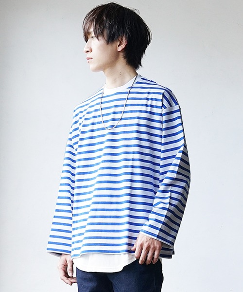 MinoriTY(マイノリティ)の「【MinoriTY】ヘビーウエイトビッグスリーブボーダーロンT メンズ 秋服 夏服 オーバーサイズ(Tシャツ/カットソー・メンズ・ベージュ/ネイビー/ロイヤルブルー・M/L)」の22枚目の写真