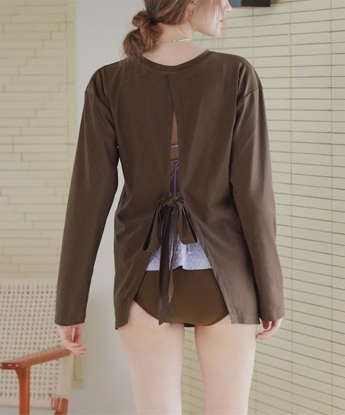 SEA DRESS（シードレス）の「バックシャンロングラッシュガード（ラッシュガード・レディース・ブラック/クリーム/チョコ・M/L）」の13枚目の写真