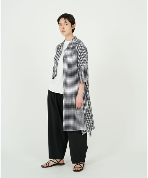 conges payes ADIEU TRISTESSE（コンジェ ペイエ アデュートリステス）の「ガーゼシャツワンピース（ワンピース・レディース・チェック/ホワイト/ブルー・38）」の13枚目の写真