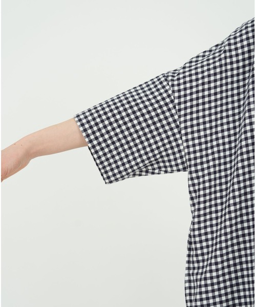 conges payes ADIEU TRISTESSE（コンジェ ペイエ アデュートリステス）の「ガーゼシャツワンピース（ワンピース・レディース・チェック/ホワイト/ブルー・38）」の8枚目の写真