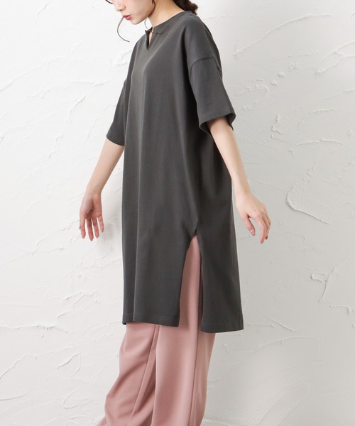 Mac-House（マックハウス）の「ORGABITS オーガビッツ スリットTシャツワンピース（Tシャツ/カットソー・レディース・ブラウン/サックスブルー/チャコール/グリーン・フリー）」の17枚目の写真