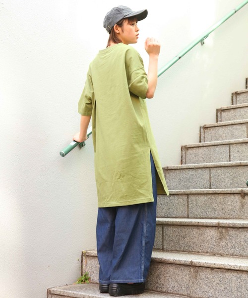 Mac-House（マックハウス）の「ORGABITS オーガビッツ スリットTシャツワンピース（Tシャツ/カットソー・レディース・ブラウン/サックスブルー/チャコール/グリーン・フリー）」の10枚目の写真