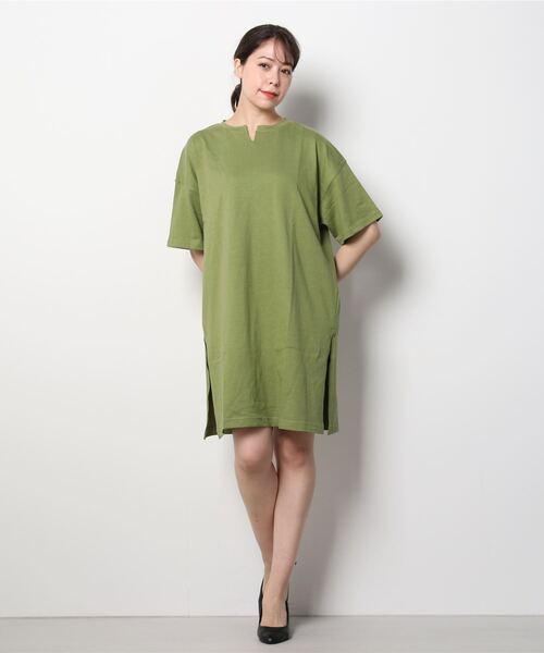 Mac-House（マックハウス）の「ORGABITS オーガビッツ スリットTシャツワンピース（Tシャツ/カットソー・レディース・ブラウン/サックスブルー/チャコール/グリーン・フリー）」の14枚目の写真