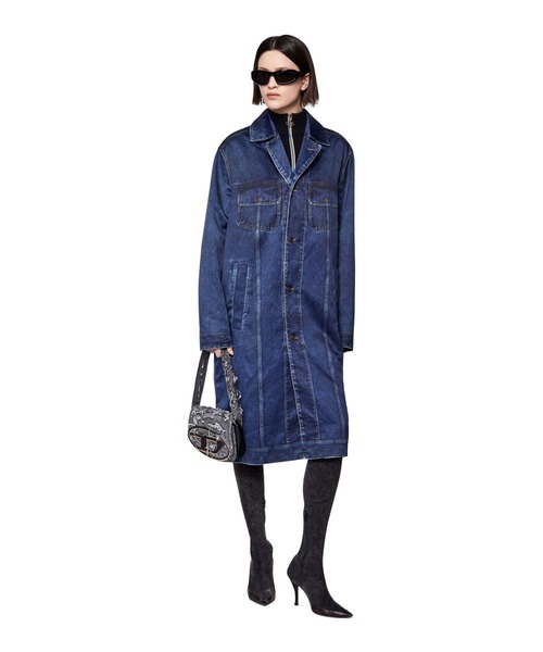 DIESEL（ディーゼル）の「ユニセックス ロングジャケット デニムプリント トロンプルイユ（ステンカラーコート・レディース・インディゴブルー・SMALL/X-SMALL）」の5枚目の写真