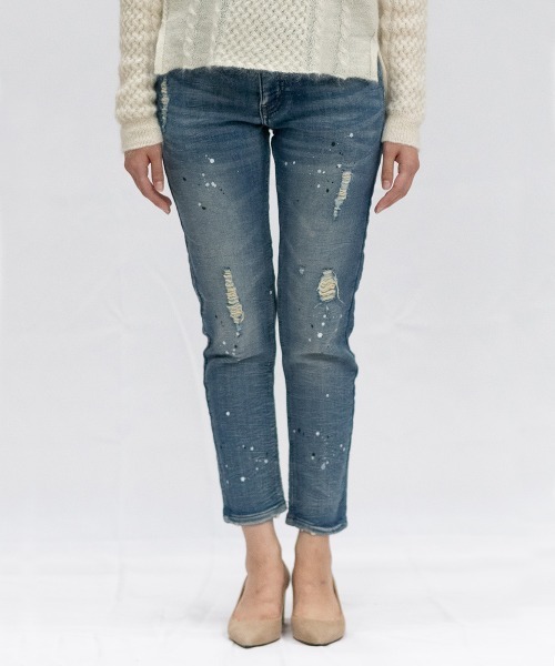 oblekt（オブレクト）の「LADYS COMFY DENIM REPAIR（デニムパンツ・レディース・グレー/ライトブルー/ブラック/ネイビー/ブルー/ホワイト・X-SMALL/LARGE/SMALL/MEDIUM）」の7枚目の写真