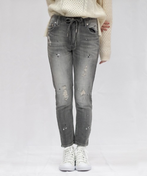 oblekt（オブレクト）の「LADYS COMFY DENIM REPAIR（デニムパンツ・レディース・グレー/ライトブルー/ブラック/ネイビー/ブルー/ホワイト・X-SMALL/LARGE/SMALL/MEDIUM）」の12枚目の写真