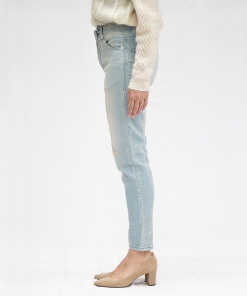 oblekt（オブレクト）の「LADYS COMFY DENIM REPAIR（デニムパンツ・レディース・グレー/ライトブルー/ブラック/ネイビー/ブルー/ホワイト・X-SMALL/LARGE/SMALL/MEDIUM）」の16枚目の写真