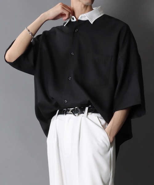 SITRY（シトリー）の「SITRY Oversize Drop shoulder Regular collar shirt/別注 ビッグシルエット ドレープツイル レギュラーカラーシャツ（シャツ/ブラウス・メンズ・ホワイト/チャコールグレー/ライトグレー/ブラック/ダークグリーン/ベージュ/ブラウン/グレイッシュブルー/ホワイト系その他/ブラック系その他/ブラック系その他2・L/M）」の4枚目の写真
