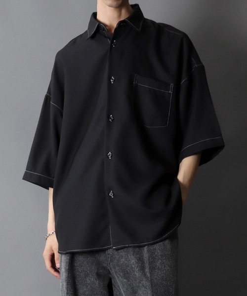 SITRY（シトリー）の「SITRY Oversize Drop shoulder Regular collar shirt/別注 ビッグシルエット ドレープツイル レギュラーカラーシャツ（シャツ/ブラウス・メンズ・ホワイト/チャコールグレー/ライトグレー/ブラック/ダークグリーン/ベージュ/ブラウン/グレイッシュブルー/ホワイト系その他/ブラック系その他/ブラック系その他2・L/M）」の5枚目の写真