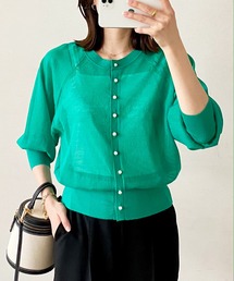 前後2WAYパール釦シアーカーディガン