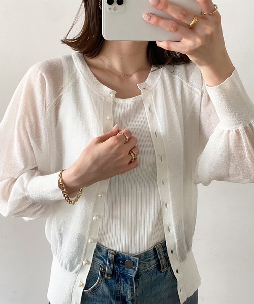 Emma Taylor（エマテイラー）の「前後2WAYパール釦シアーカーディガン（カーディガン/ボレロ・レディース・ホワイト/ブラック/イエロー/ブルー/グリーン・FREE）」の18枚目の写真