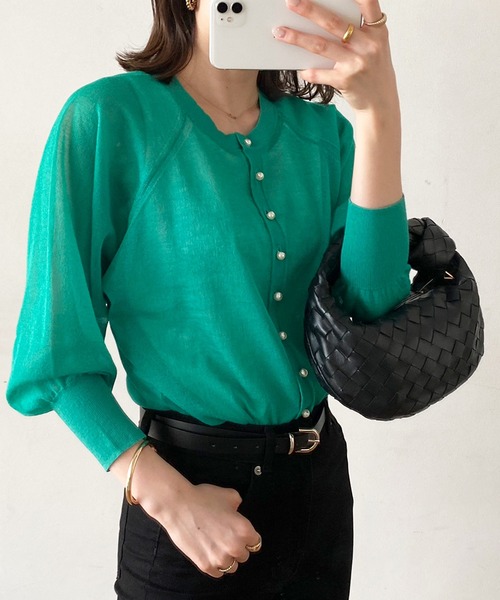 Emma Taylor（エマテイラー）の「前後2WAYパール釦シアーカーディガン（カーディガン/ボレロ・レディース・ホワイト/ブラック/イエロー/ブルー/グリーン・FREE）」の16枚目の写真