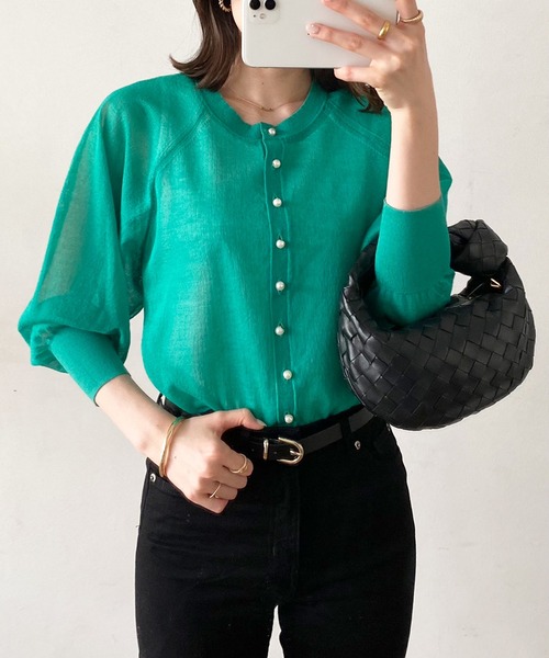 Emma Taylor（エマテイラー）の「前後2WAYパール釦シアーカーディガン（カーディガン/ボレロ・レディース・ホワイト/ブラック/イエロー/ブルー/グリーン・FREE）」の19枚目の写真