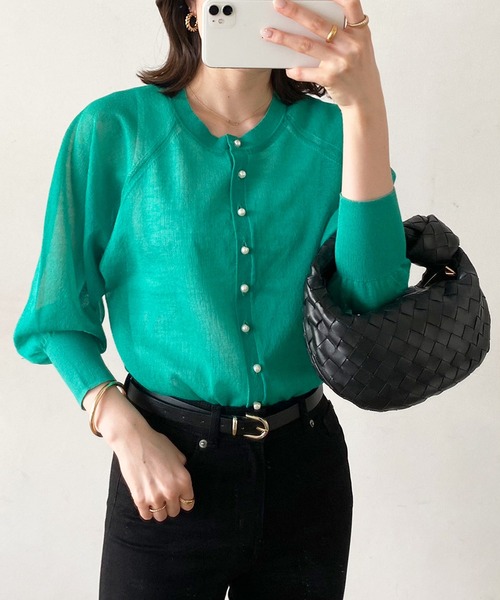 Emma Taylor（エマテイラー）の「前後2WAYパール釦シアーカーディガン（カーディガン/ボレロ・レディース・ホワイト/ブラック/イエロー/ブルー/グリーン・FREE）」の8枚目の写真