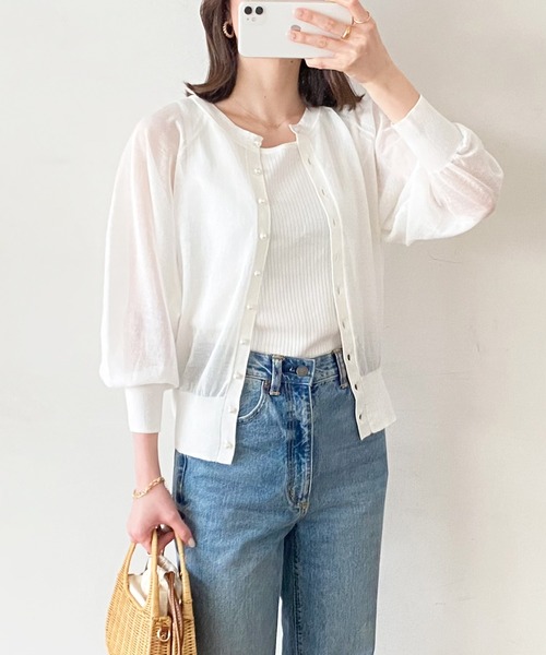 Emma Taylor（エマテイラー）の「前後2WAYパール釦シアーカーディガン（カーディガン/ボレロ・レディース・ホワイト/ブラック/イエロー/ブルー/グリーン・FREE）」の21枚目の写真