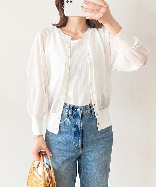 Emma Taylor（エマテイラー）の「前後2WAYパール釦シアーカーディガン（カーディガン/ボレロ・レディース・ホワイト/ブラック/イエロー/ブルー/グリーン・FREE）」の15枚目の写真