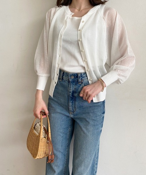 Emma Taylor（エマテイラー）の「前後2WAYパール釦シアーカーディガン（カーディガン/ボレロ・レディース・ホワイト/ブラック/イエロー/ブルー/グリーン・FREE）」の9枚目の写真