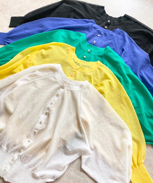 Emma Taylor（エマテイラー）の「前後2WAYパール釦シアーカーディガン（カーディガン/ボレロ・レディース・ホワイト/ブラック/イエロー/ブルー/グリーン・FREE）」の20枚目の写真