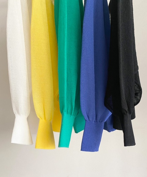 Emma Taylor（エマテイラー）の「前後2WAYパール釦シアーカーディガン（カーディガン/ボレロ・レディース・ホワイト/ブラック/イエロー/ブルー/グリーン・FREE）」の6枚目の写真