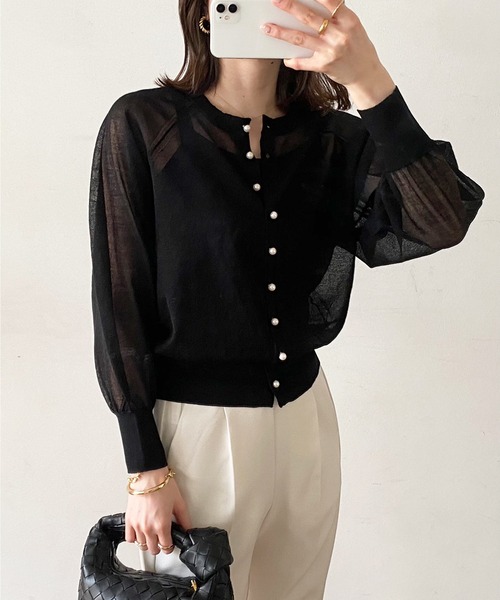 Emma Taylor（エマテイラー）の「前後2WAYパール釦シアーカーディガン（カーディガン/ボレロ・レディース・ホワイト/ブラック/イエロー/ブルー/グリーン・FREE）」の13枚目の写真