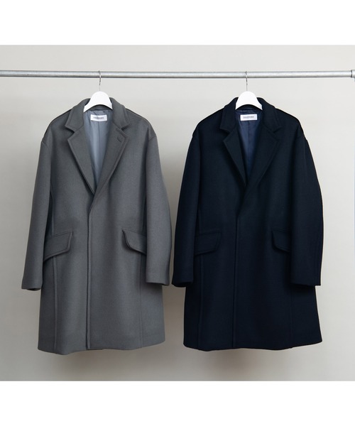DISCOVERED(ディスカバード)の「DISCOVERED ディスカバード / MELTON LONG COAT スーパー120'sメルトンウールロングコート / DC-AW22-CO-03(チェスターコート・メンズ・ダークネイビー/ダークグレー・3/1)」の2枚目の写真