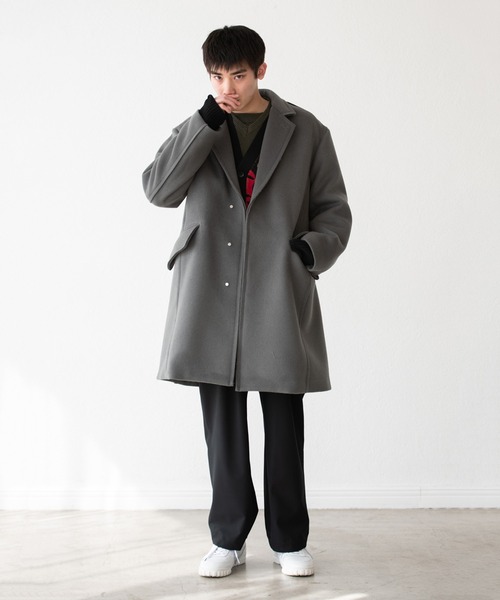 DISCOVERED(ディスカバード)の「DISCOVERED ディスカバード / MELTON LONG COAT スーパー120'sメルトンウールロングコート / DC-AW22-CO-03(チェスターコート・メンズ・ダークネイビー/ダークグレー・3/1)」の11枚目の写真
