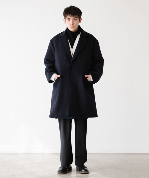 DISCOVERED(ディスカバード)の「DISCOVERED ディスカバード / MELTON LONG COAT スーパー120'sメルトンウールロングコート / DC-AW22-CO-03(チェスターコート・メンズ・ダークネイビー/ダークグレー・3/1)」の15枚目の写真